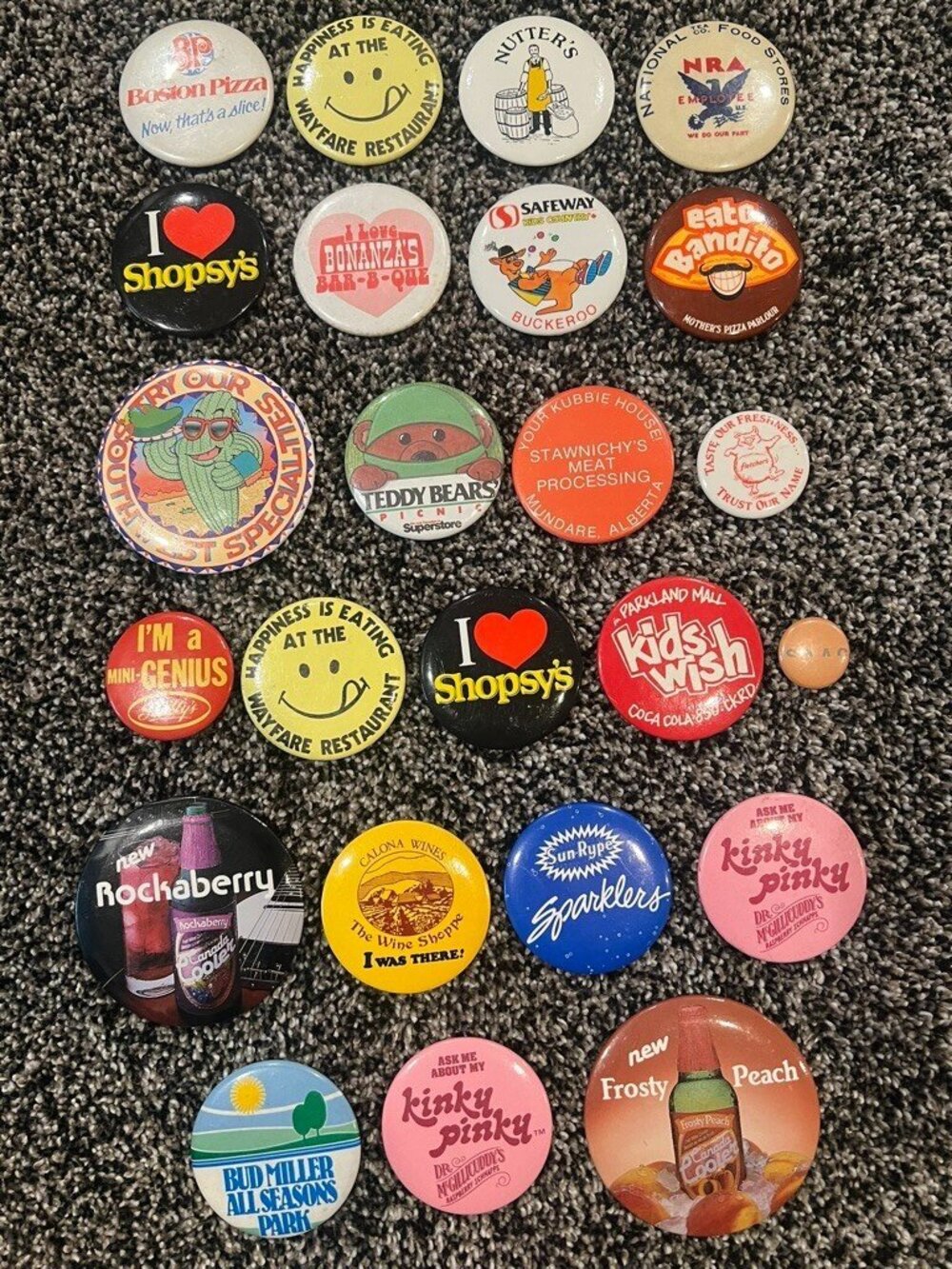 Vintage FOOD & BEVERAGE Advertising Pinback Buttons Lot of 24 | LIQUOR, GROCERY
